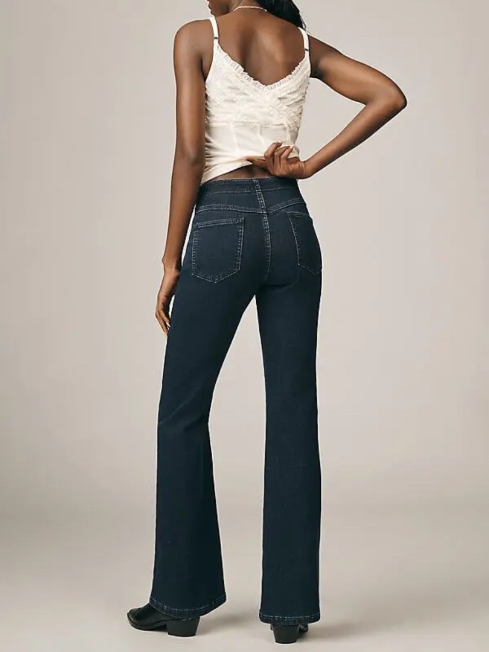Anthropologie Pilcro Essential Low-Rise Pull-On Knit Flare Jeans in Dark Denim - Picture 5 of 5